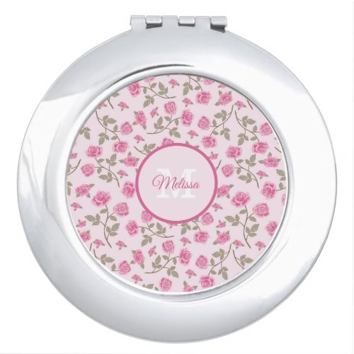 Romantic Dainty Pink Roses Compact Mirror