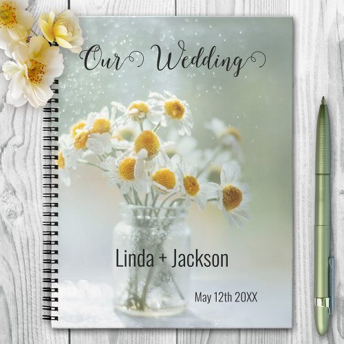 Romantic Daisies Bokeh Wedding Planning Notebook