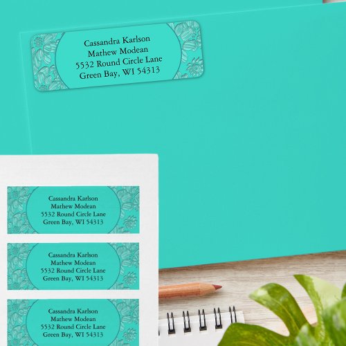 Romantic Daisies Floral Turquoise Return Address Label