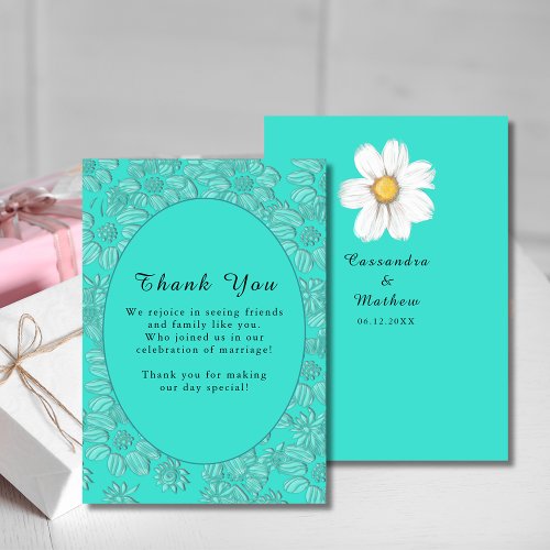 Romantic Daisies Floral Turquoise Wedding Thank You Card