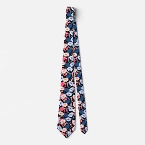 Romantic Daisy Flower in the Night Neck Tie