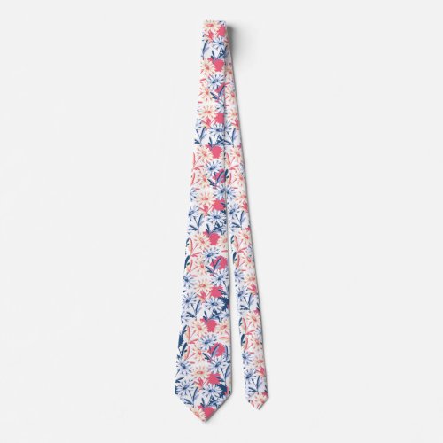 Romantic Daisy Flower Pattern Neck Tie