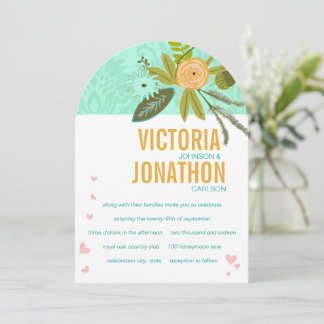 Romantic Damask Mint and Gold Wedding Invitations