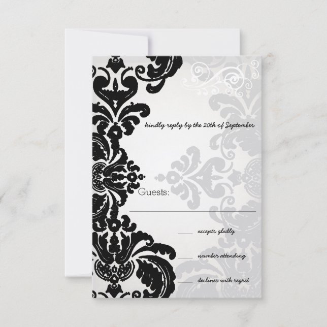 Romantic Damask Shadows Damask Wedding RSVP Card (Front)