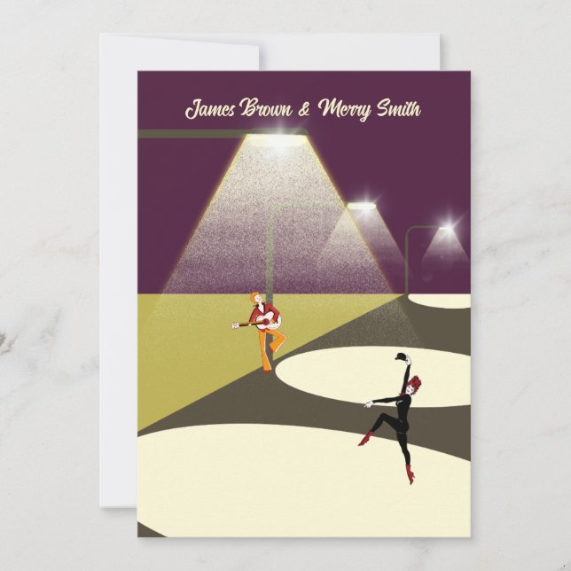Romantic Dancer and Guitarist Lamps Lights Wedding Invitation (Front)