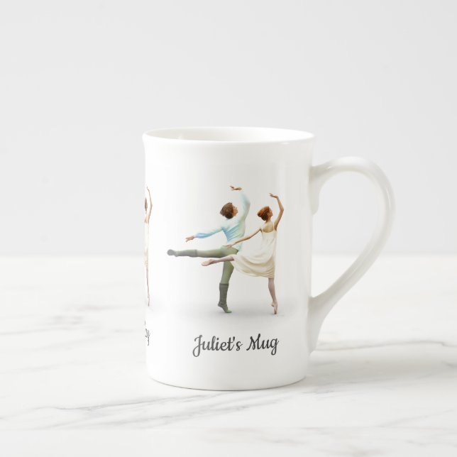Romantic Dancers with Your Own Name or Text Bone China Mug (Right)