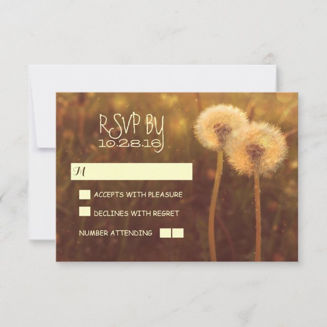 romantic dandelions rustic wedding RSVP cards (Front)