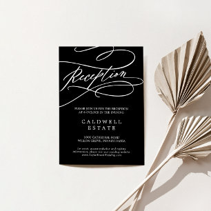 Romantic Dark Black Calligraphy Wedding Reception Enclosure Card