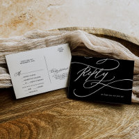 Romantic | Dark Black Printable Meal RSVP Postcard