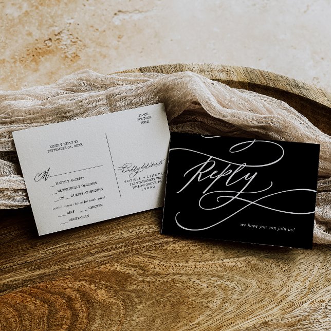 Romantic | Dark Black Printable Meal RSVP Postcard (Romantic | Dark Black Printable Meal RSVP Postcard)