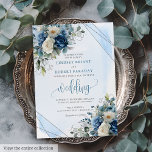 Romantic Dark Blue Silver Roses Wedding Invitation<br><div class="desc">✅ For matching items search 204W in my collections ✅ Celebrate your special day with our elegant wedding invitations featuring watercolor dark blue and dusty blue florals accented with silver leaves. Designed with timeless roses and modern watercolor artistry, this collection blends romance, sophistication, and style. The mix of navy and...</div>
