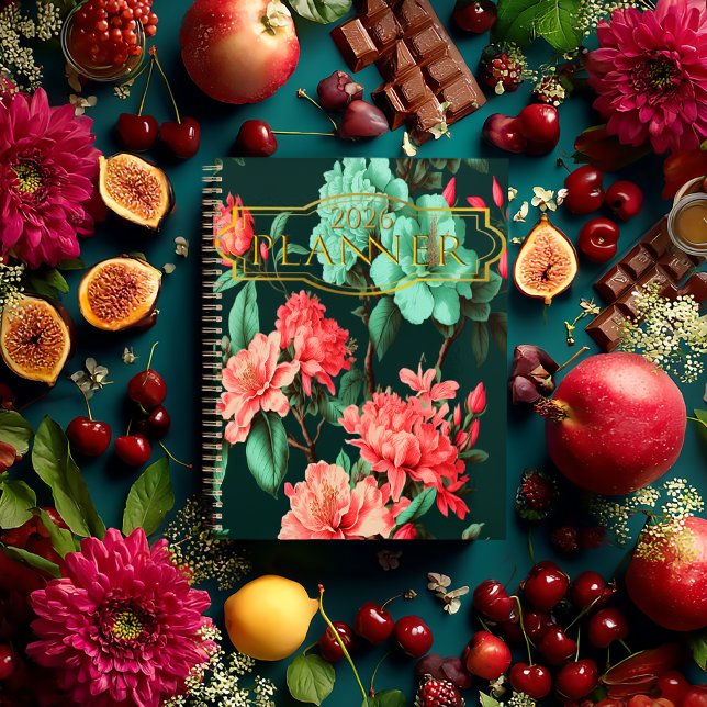 Romantic Dark Botanical Blue and Pink Floral Planner (Romantic Floral Dark Botanicals Personal Planner 2026)