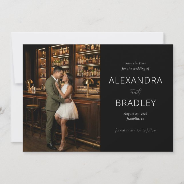 Romantic Dark Elegant Photo Save The Date (Front)