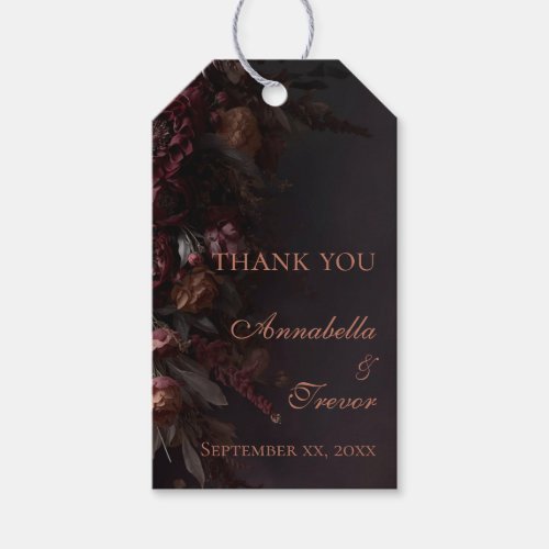 Romantic Dark Fall Floral Burgundy Custom Name Gift Tags