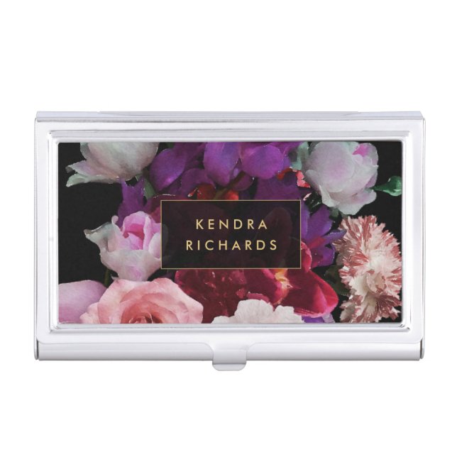 Romantic Dark Florals Business Card Case (Front)