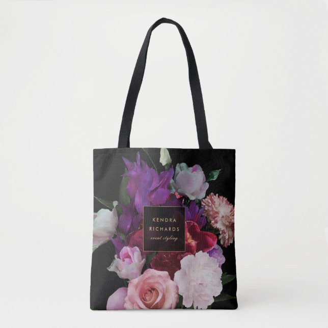 Romantic Dark Florals Personalized Tote Bag (Front)