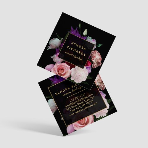 Romantic Dark Florals Square Business Card