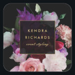 Romantic Dark Florals Square Sticker<br><div class="desc">Coordinates with the Romantic Dark Florals Business Card Template by 1201AM. A rich, dark watercolor illustration of romantic roses, peonies and tulips brings a dramatic style to this personalized sticker. Your name or business name is elegantly displayed in a faux gold text treatment in the center. Illustration and design by...</div>