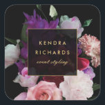Romantic Dark Florals Square Sticker<br><div class="desc">Coordinates with the Romantic Dark Florals Business Card Template by 1201AM. A rich, dark watercolor illustration of romantic roses, peonies and tulips brings a dramatic style to this personalized sticker. Your name or business name is elegantly displayed in a faux gold text treatment in the center. Illustration and design by...</div>
