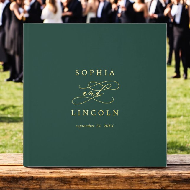 Romantic Dark Green Gold Foil Monogram Wedding Foil Guest Book (Romantic Dark Green Gold Foil Monogram Wedding Foil Guest Book)