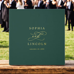 Romantic Dark Green Gold Foil Monogram Wedding Guest Book