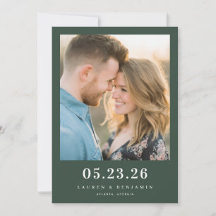 Romantic Dark Green Minimalist Photo Save The Date