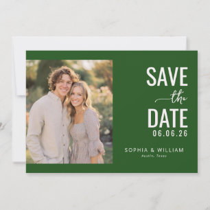 Romantic Dark Green Modern Photo Save The Date