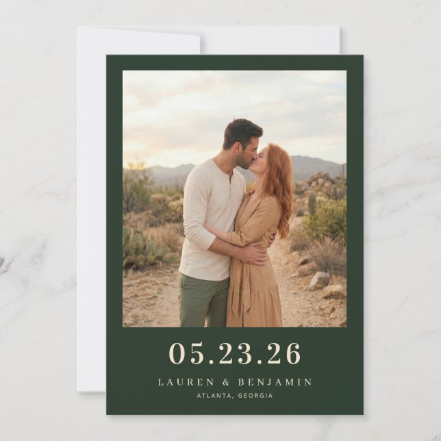 Romantic Dark Green Photo Save The Date (Front)