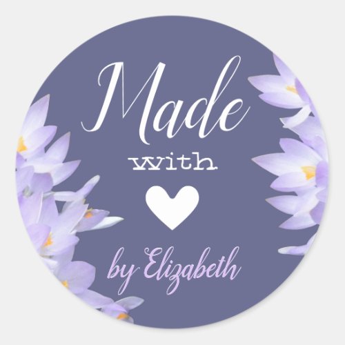 Romantic Dark Lilac Lavender Purple Made with Love Classic Round Sticker