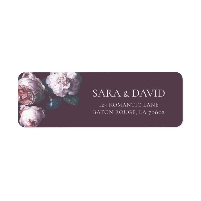 Romantic Dark Moody Autumn Floral Return Address Label (Front)