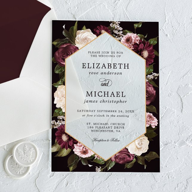 Romantic Dark Moody Floral Wedding Acrylic Invitations (Creator Uploaded)