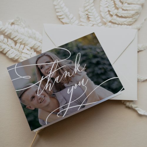 Romantic Dark Photo Overlay Wedding Thank You Card