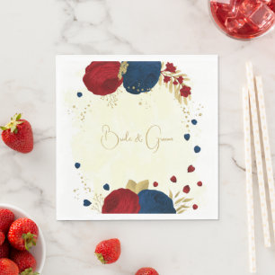 Romantic dark red & navy blue flowers gold napkins