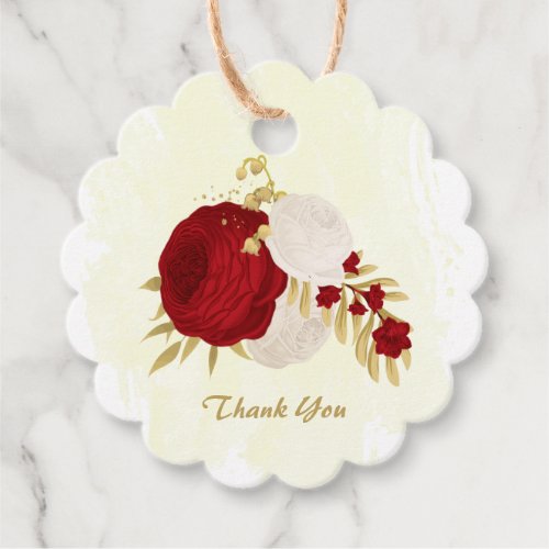 Romantic dark red  white flowers gold  favor tags