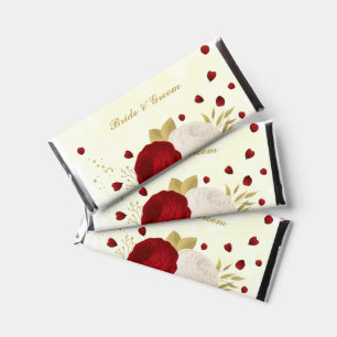 Romantic dark red & white flowers wedding hershey bar favors