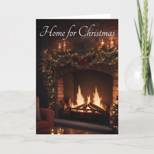 Romantic Darkwood Fireplace Christmas Card