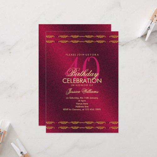 Romantic Decorative Border Garnet Gem Birthday Invitation