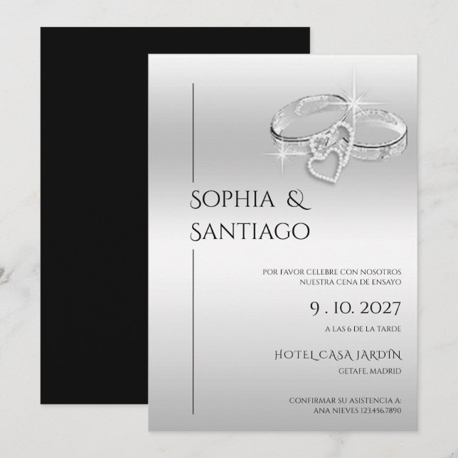 Romantic Decorative Ring Spanish Rehearsal Dinner Invitation (Front/Back)