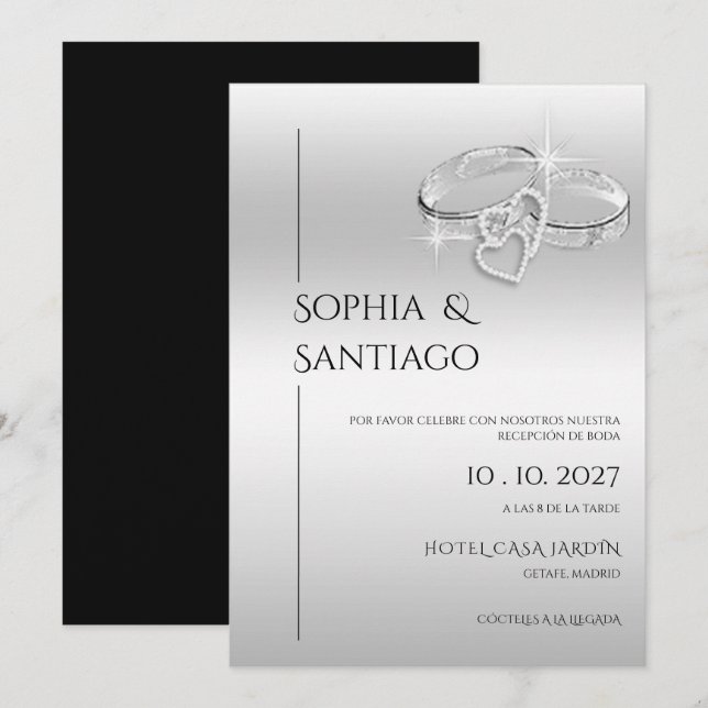 Romantic Decorative Ring Spanish Wedding Reception Invitation (Front/Back)