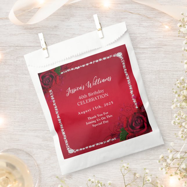 Romantic Decorative Roses Birthday Party Favor Bag (Clipped)