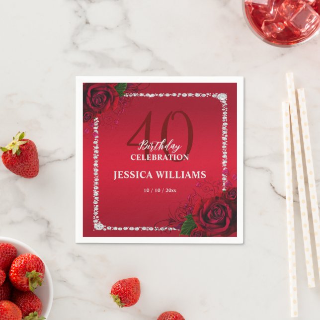 Romantic Decorative Roses Birthday Party Napkins (Insitu)