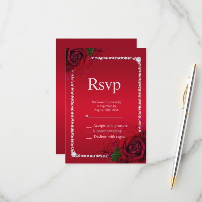 Romantic Decorative Roses Birthday Party RSVP Card (Front/Back In Situ)