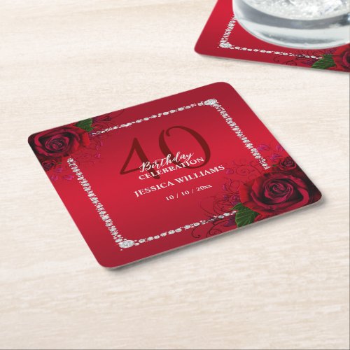 Romantic Decorative Roses Birthday Party Square Paper Coaster