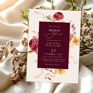 Romantic Deep Burgundy Floral Bridal Shower Invitation