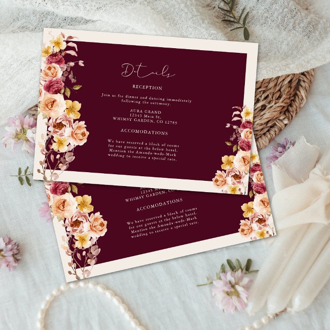 Romantic Deep Burgundy Floral Elegant Wedding Enclosure Card (Creator Uploaded)