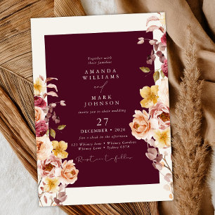 Romantic Deep Burgundy Floral Elegant Wedding Invitation