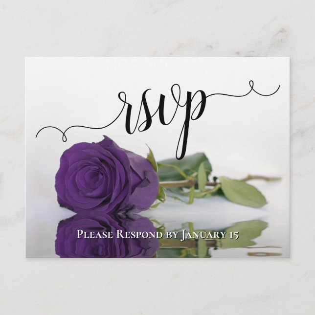 Romantic Deep Purple Reflecting Rose Wedding RSVP Postcard (Front)