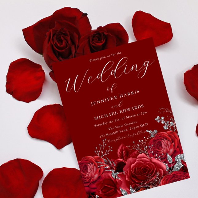 Romantic Deep Red Roses Elegant Wedding Invitation (Creator Uploaded)