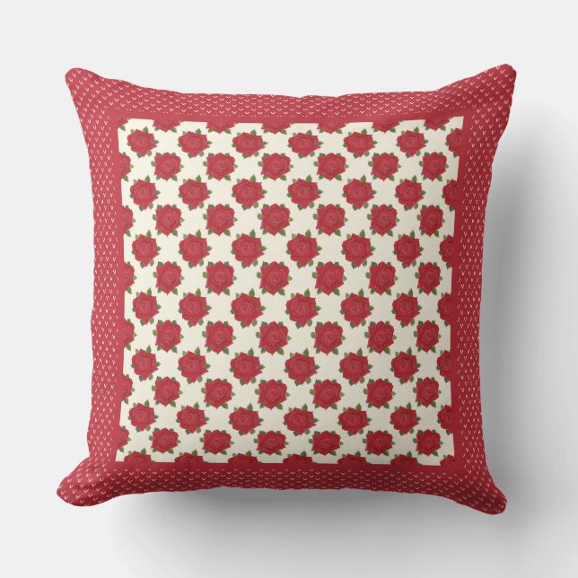 Romantic Deep Red Roses on Ivory Background Throw Pillow (Front)