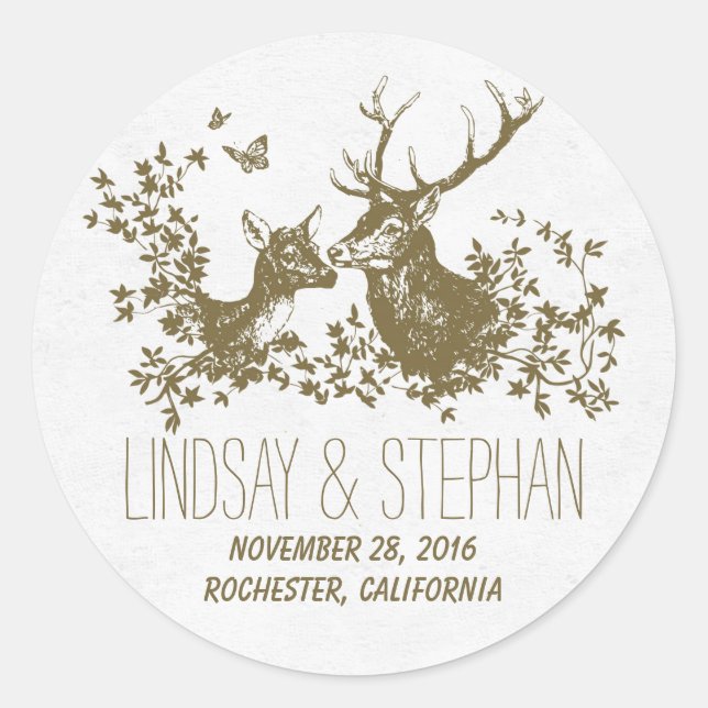 Romantic deer wedding stickers (Front)